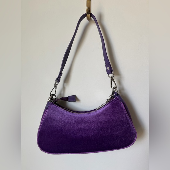 Viral Von Dutch Purple Velvet Rhinestone Silver Charms Shoulder Bag - Picture 4 of 4